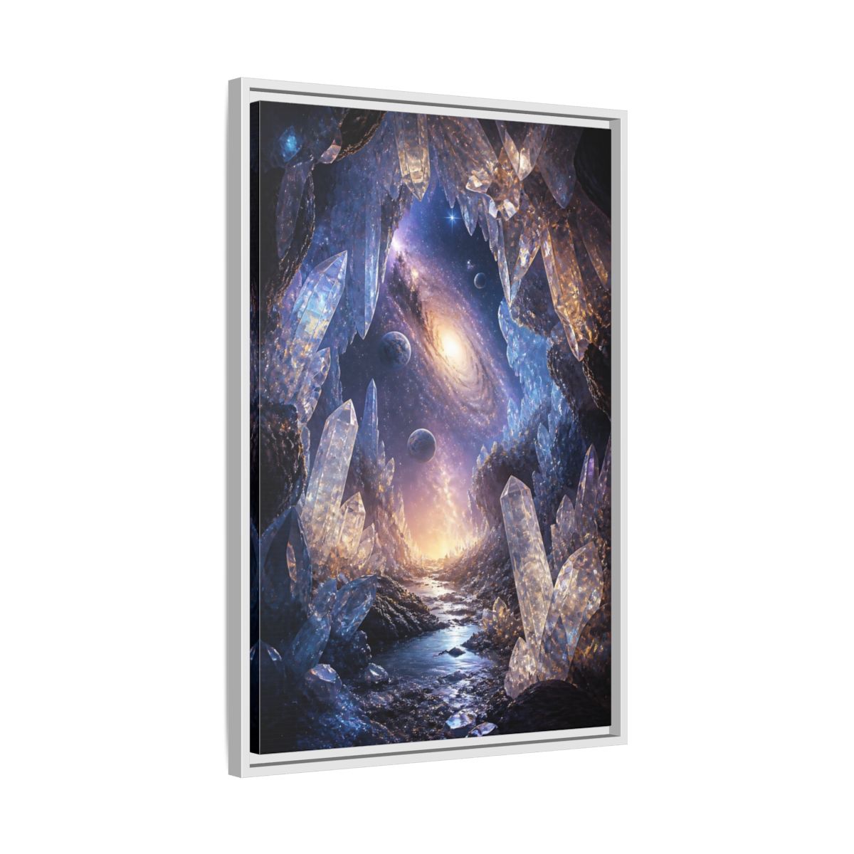 Side Mockup 10. Science Fiction Crystal Cave Crystal Cave Galaxy shown as stretched canvas wall art