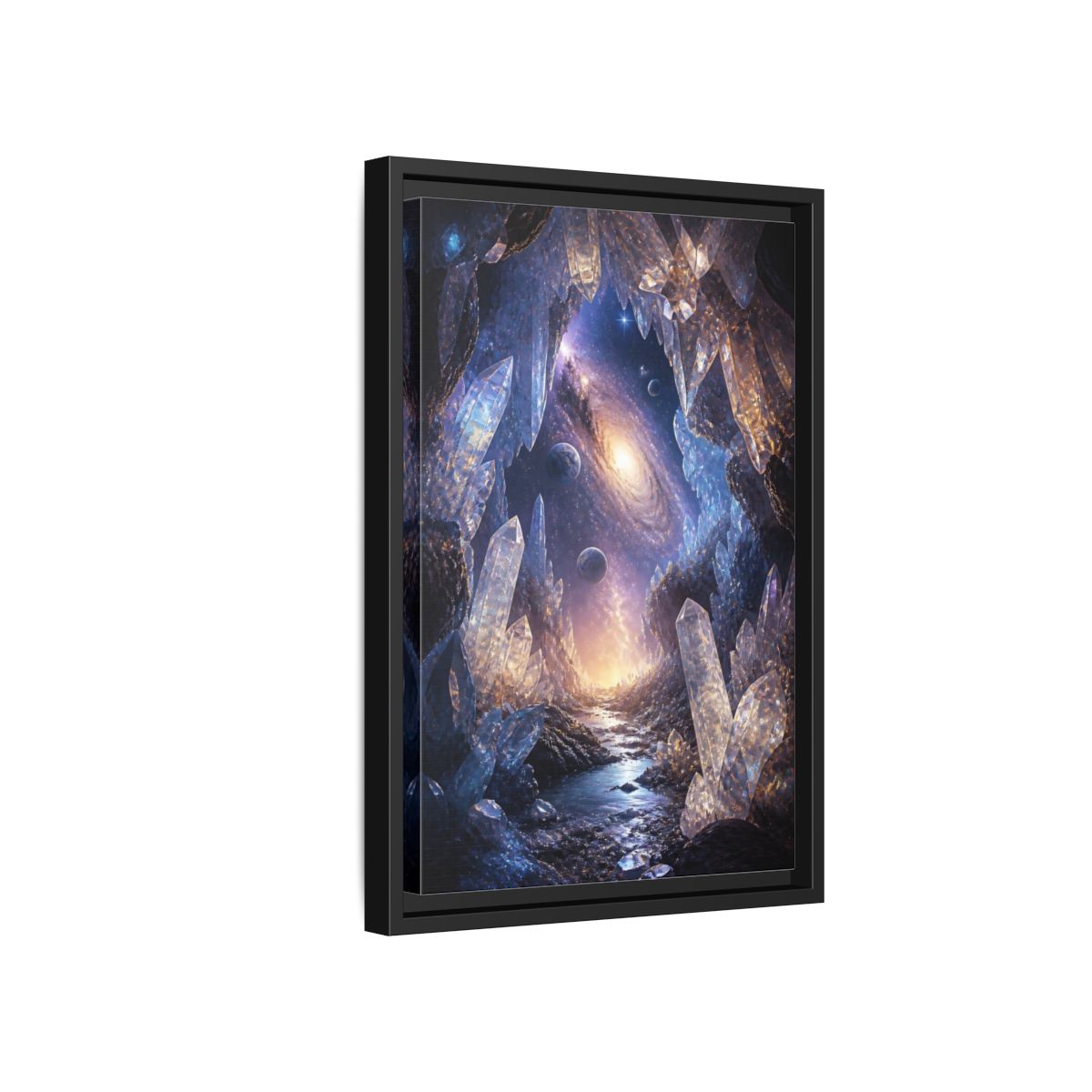 Side Mockup 6. Science Fiction Crystal Cave Crystal Cave Galaxy shown as stretched canvas wall art