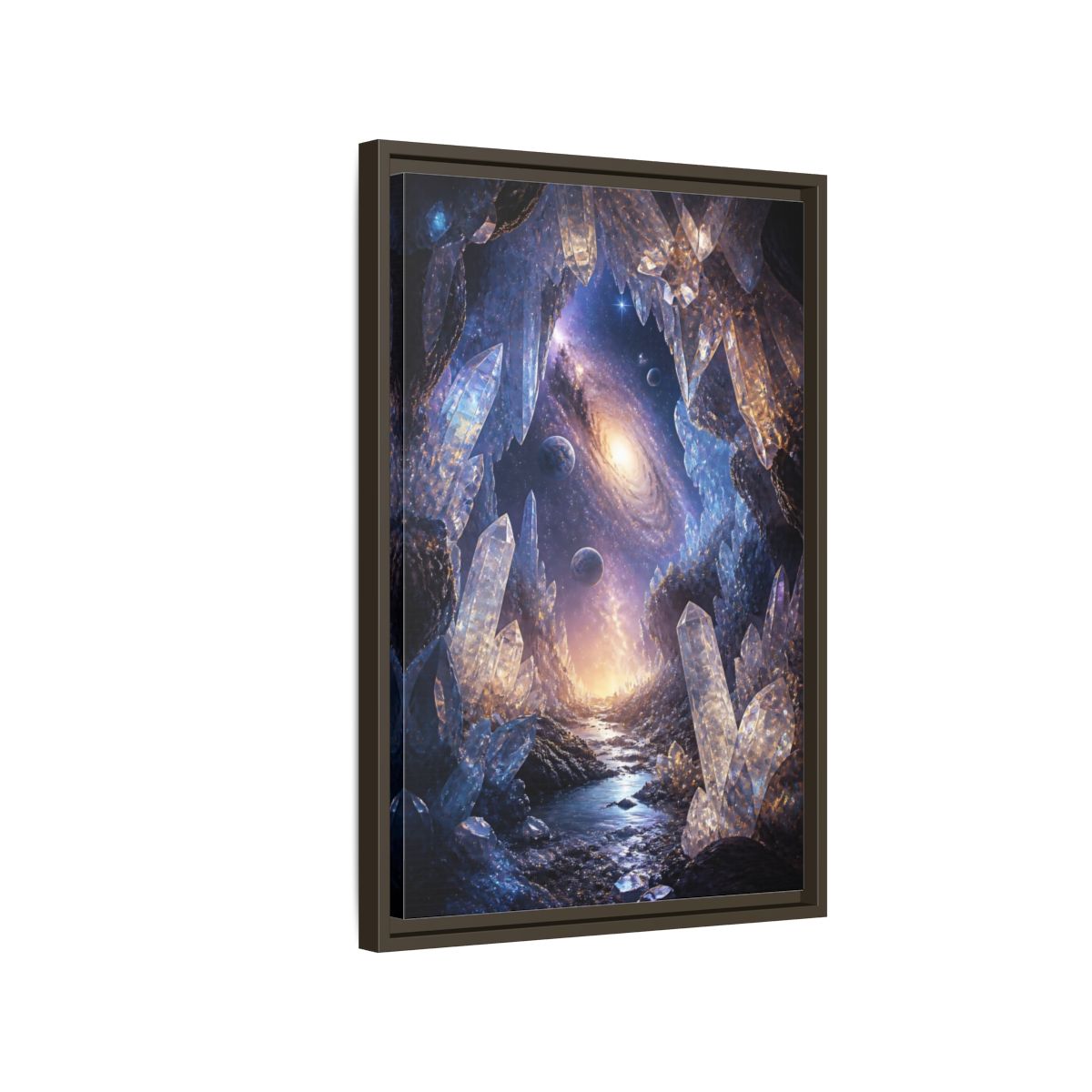 Side Mockup 2. Science Fiction Crystal Cave Crystal Cave Galaxy shown as stretched canvas wall art