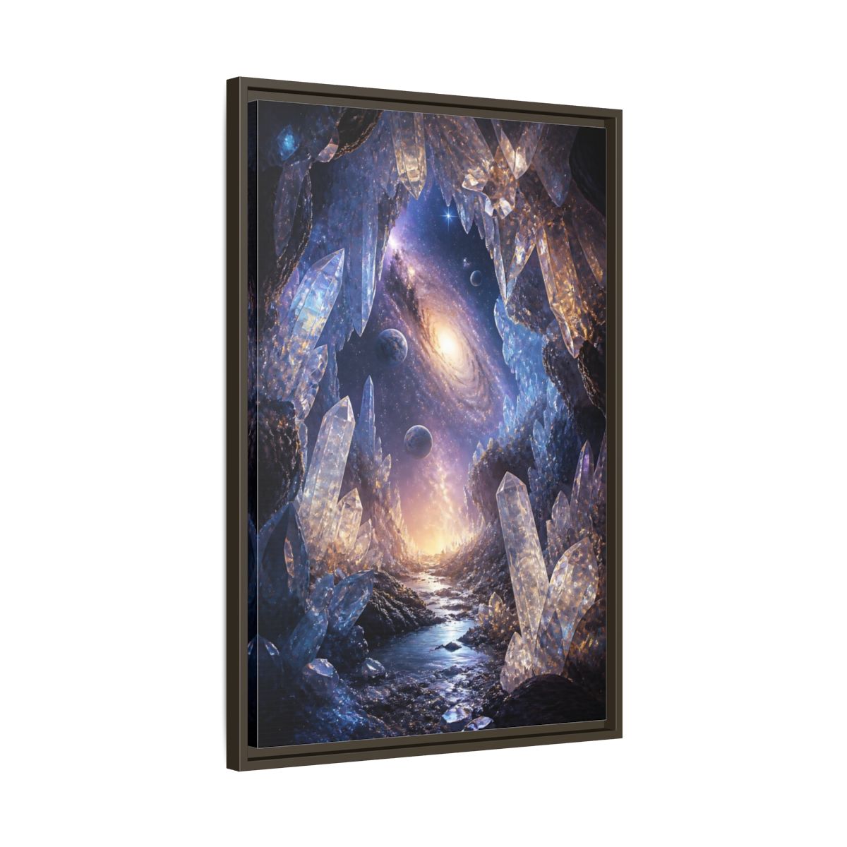 Side Mockup 11. Science Fiction Crystal Cave Crystal Cave Galaxy shown as stretched canvas wall art