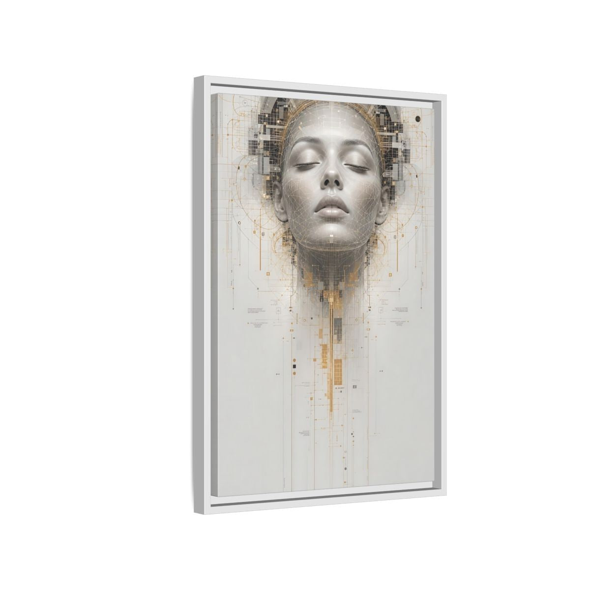 Science Fiction Digital Head Gold and Framed Canvas Wall Art - Office, Above Desk, Gray shown as canvas wall art