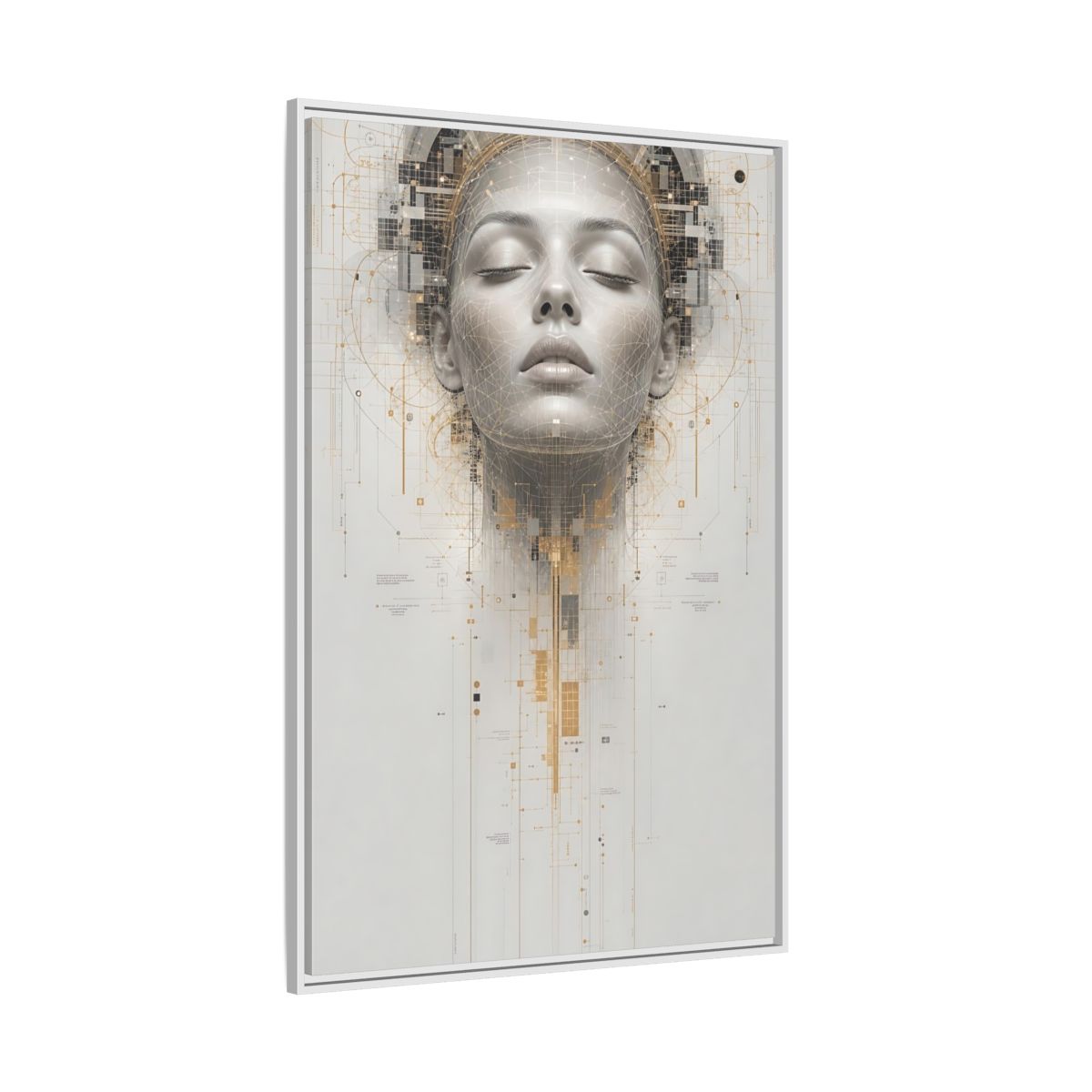Science Fiction Digital Head Gold and Framed Canvas Wall Art - Office, Above Desk, Gray shown as canvas wall art