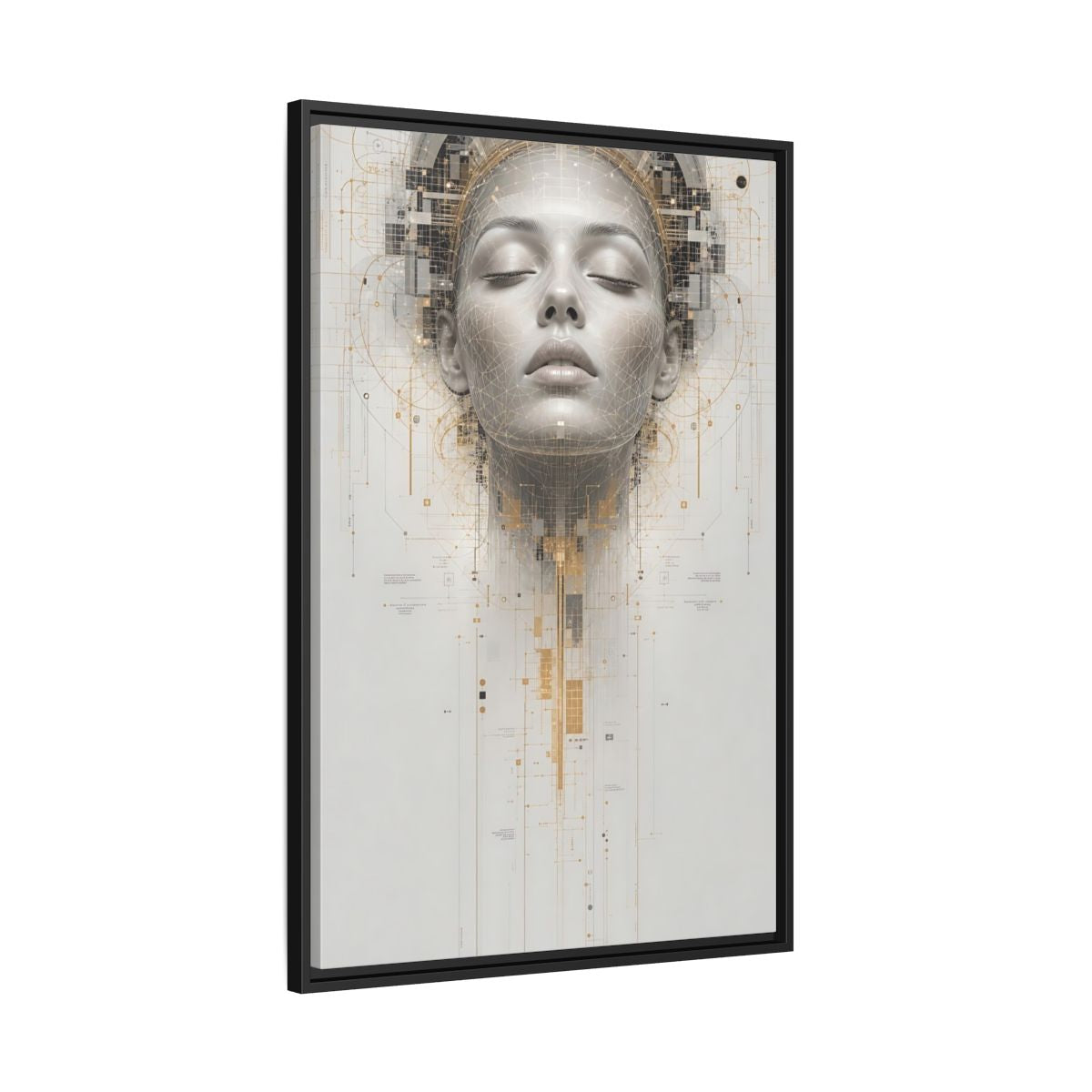 Science Fiction Digital Head Gold and Framed Canvas Wall Art - Office, Above Desk, Gray shown as canvas wall art