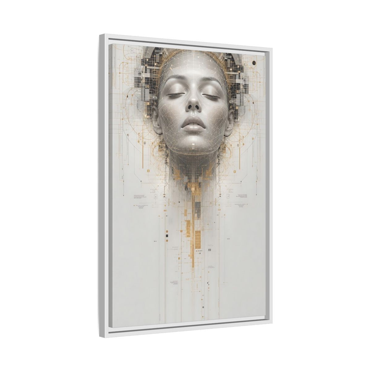 Science Fiction Digital Head Gold and Framed Canvas Wall Art - Office, Above Desk, Gray shown as canvas wall art
