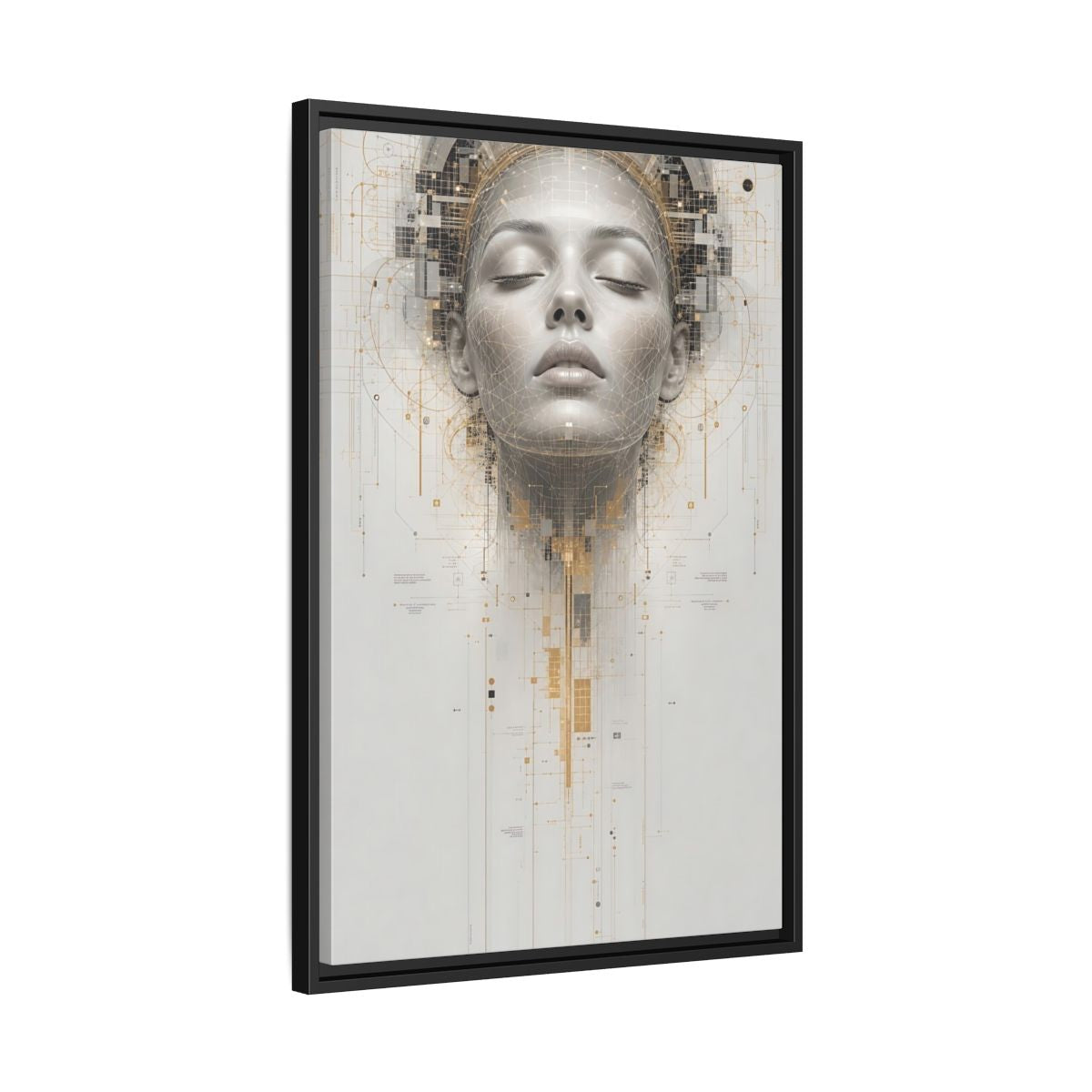 Science Fiction Digital Head Gold and Framed Canvas Wall Art - Office, Above Desk, Gray shown as canvas wall art