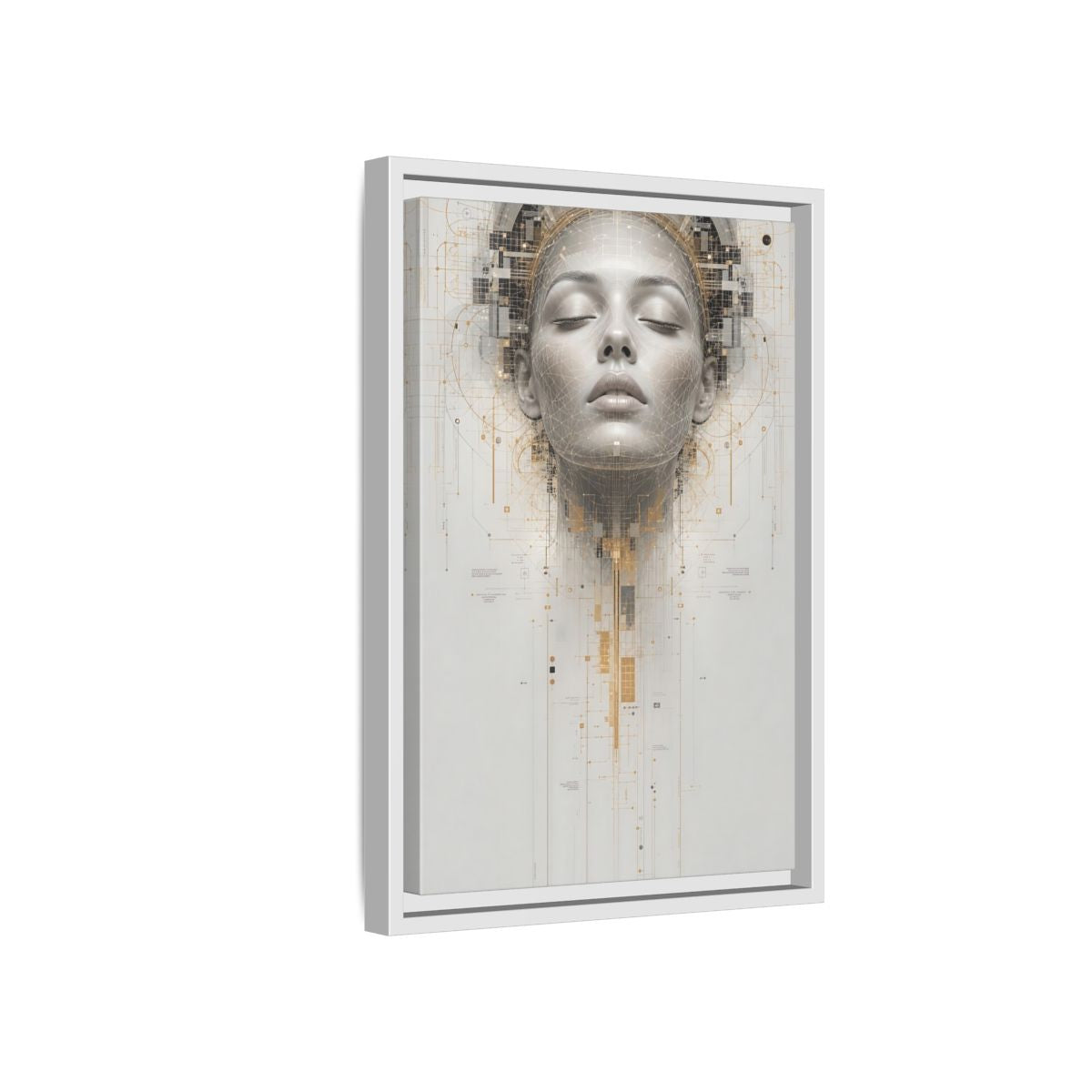 Science Fiction Digital Head Gold and Framed Canvas Wall Art - Office, Above Desk, Gray shown as canvas wall art