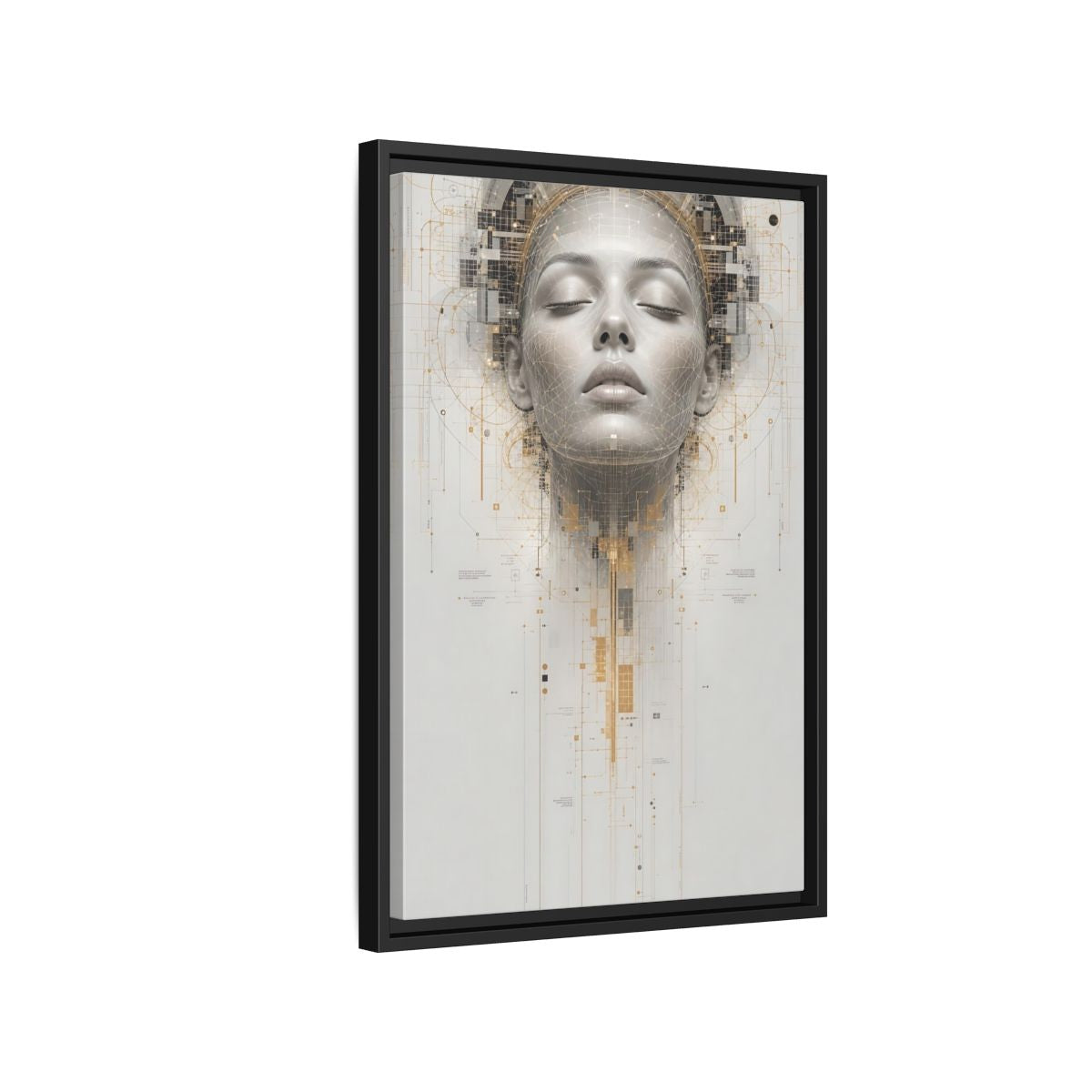 Science Fiction Digital Head Gold and Framed Canvas Wall Art - Office, Above Desk, Gray shown as canvas wall art