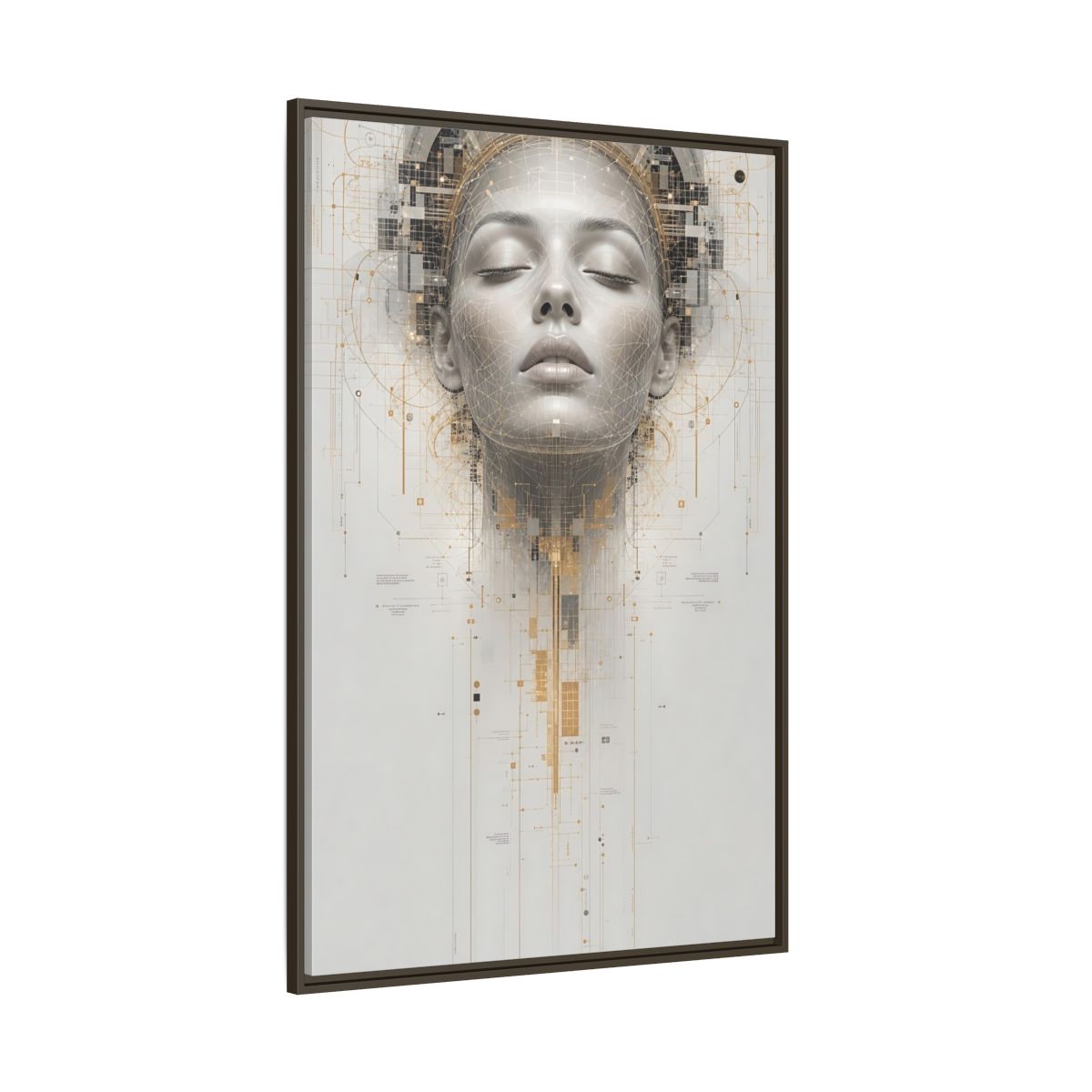 Science Fiction Digital Head Gold and Framed Canvas Wall Art - Office, Above Desk, Gray shown as canvas wall art