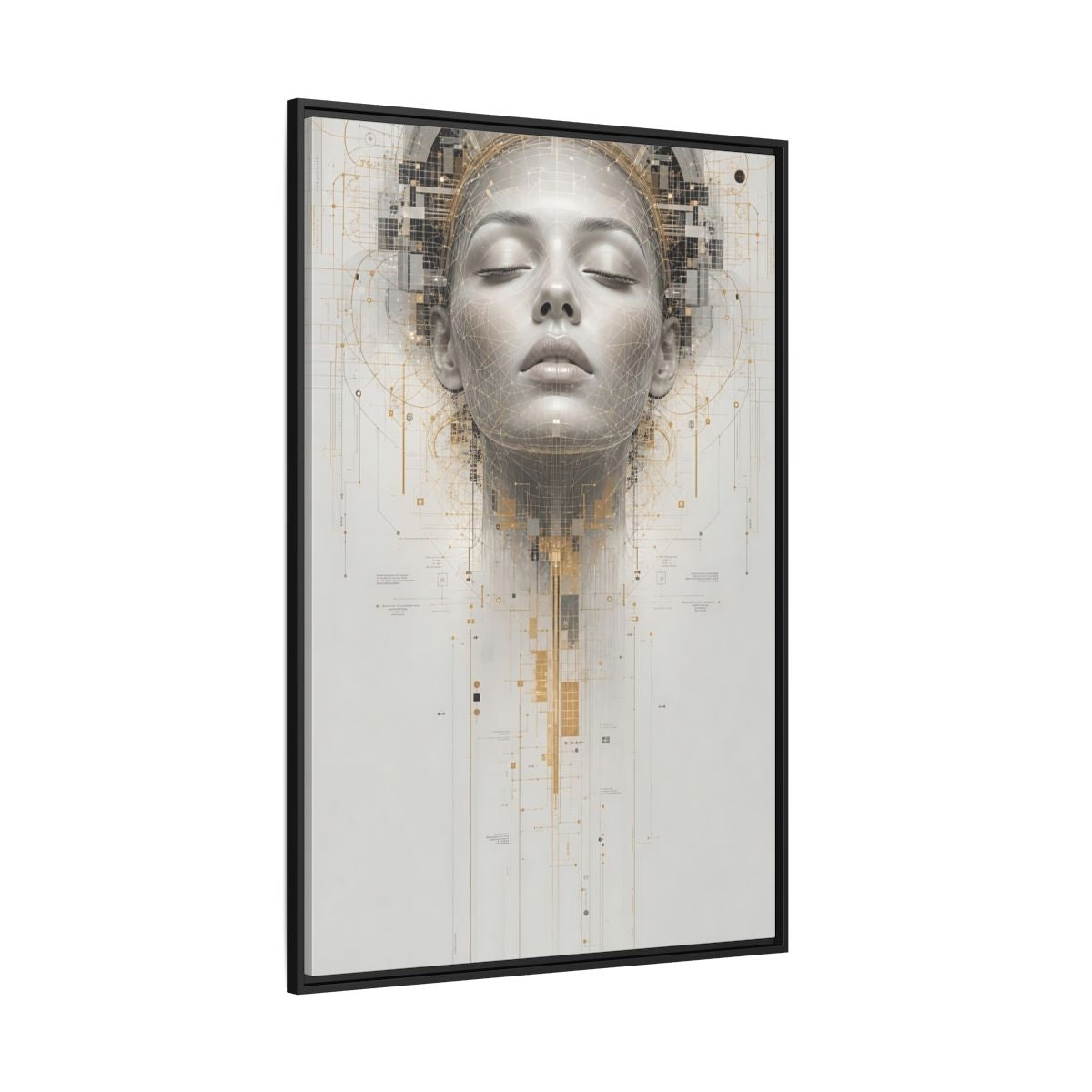 Science Fiction Digital Head Gold and Framed Canvas Wall Art - Office, Above Desk, Gray shown as canvas wall art