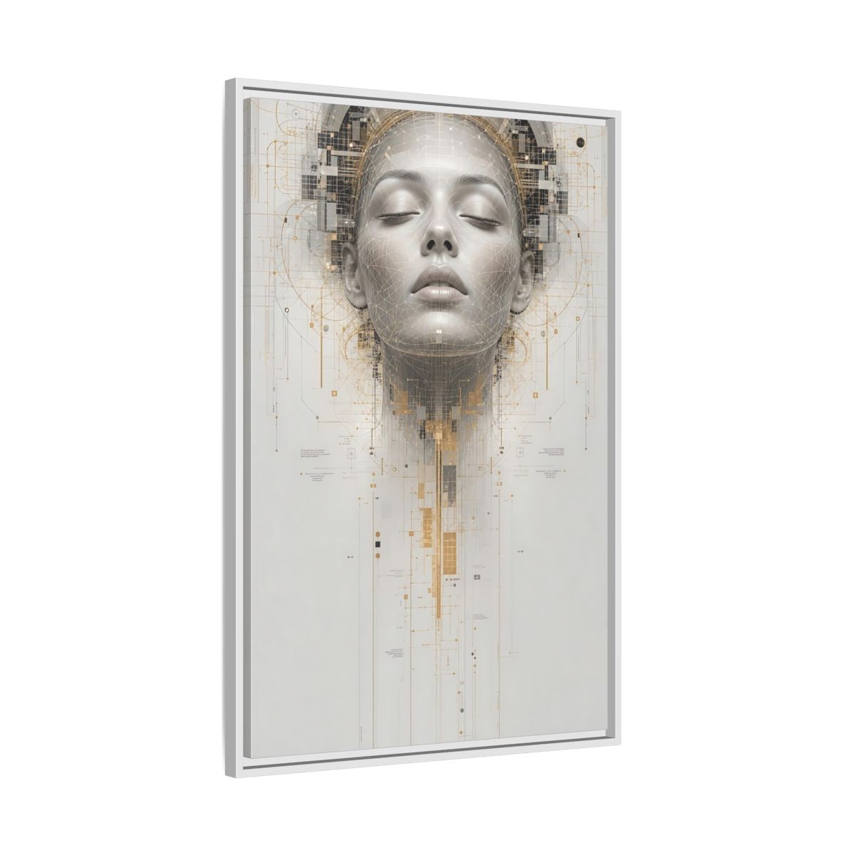 Science Fiction Digital Head Gold and Framed Canvas Wall Art - Office, Above Desk, Gray shown as canvas wall art