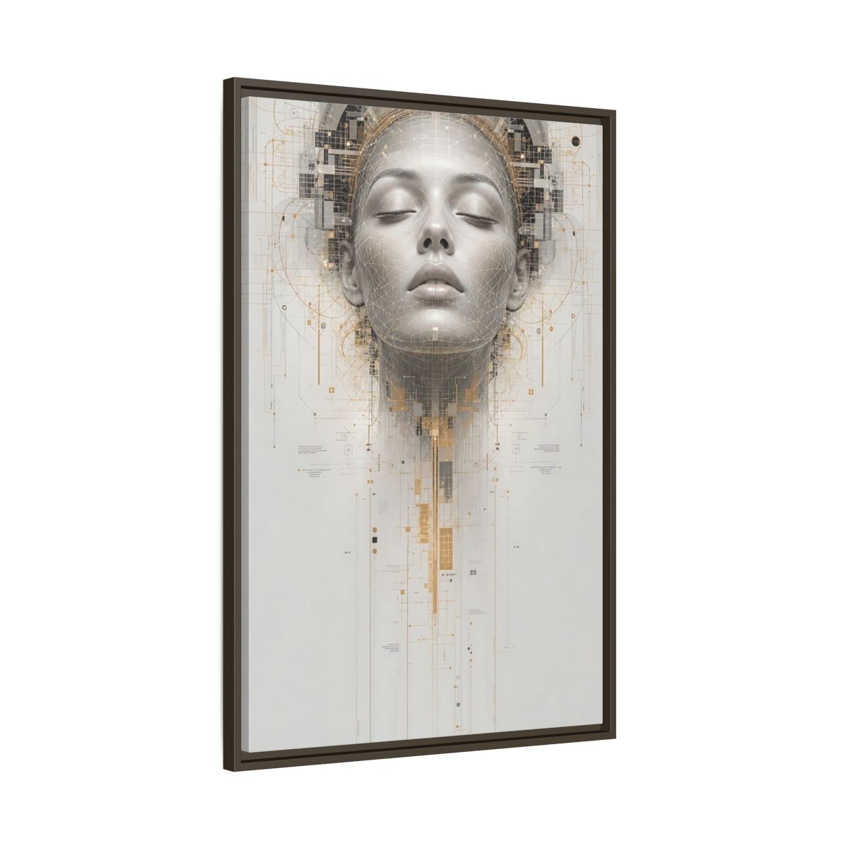 Science Fiction Digital Head Gold and Framed Canvas Wall Art - Office, Above Desk, Gray shown as canvas wall art