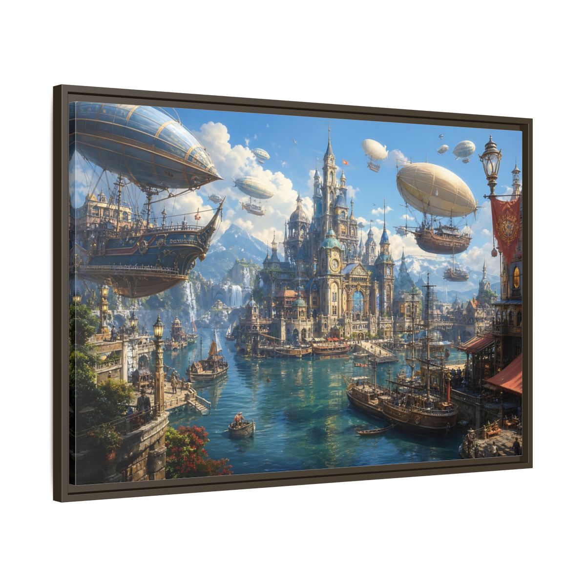 Main Mockup. Science Fiction Fantasy City Blue Cityscape shown as stretched canvas wall art