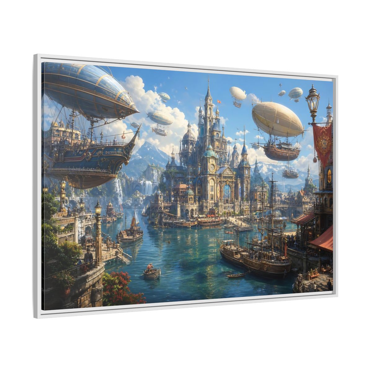 Side Mockup 7. Science Fiction Fantasy City Blue Cityscape shown as stretched canvas wall art