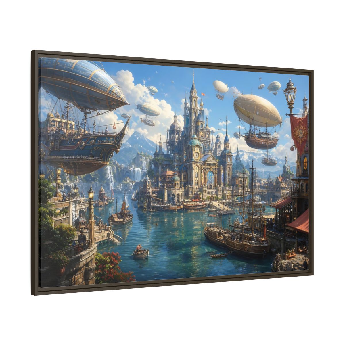Side Mockup 8. Science Fiction Fantasy City Blue Cityscape shown as stretched canvas wall art