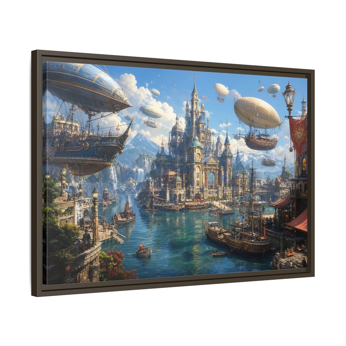 Side Mockup 11. Science Fiction Fantasy City Blue Cityscape shown as stretched canvas wall art