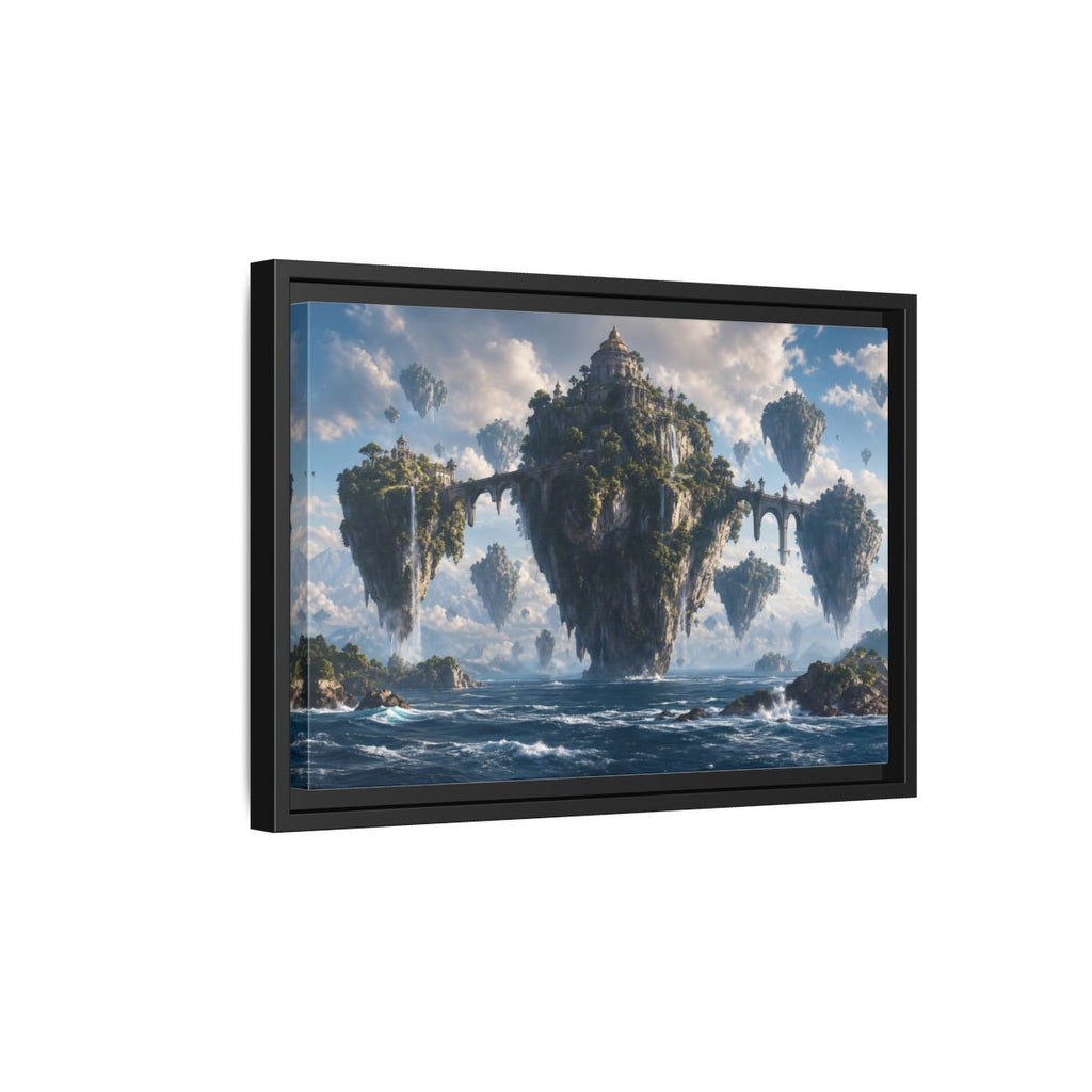 Side Mockup 6. Science Fiction Floating Islands Blue Fantasy Islands shown as stretched canvas wall art