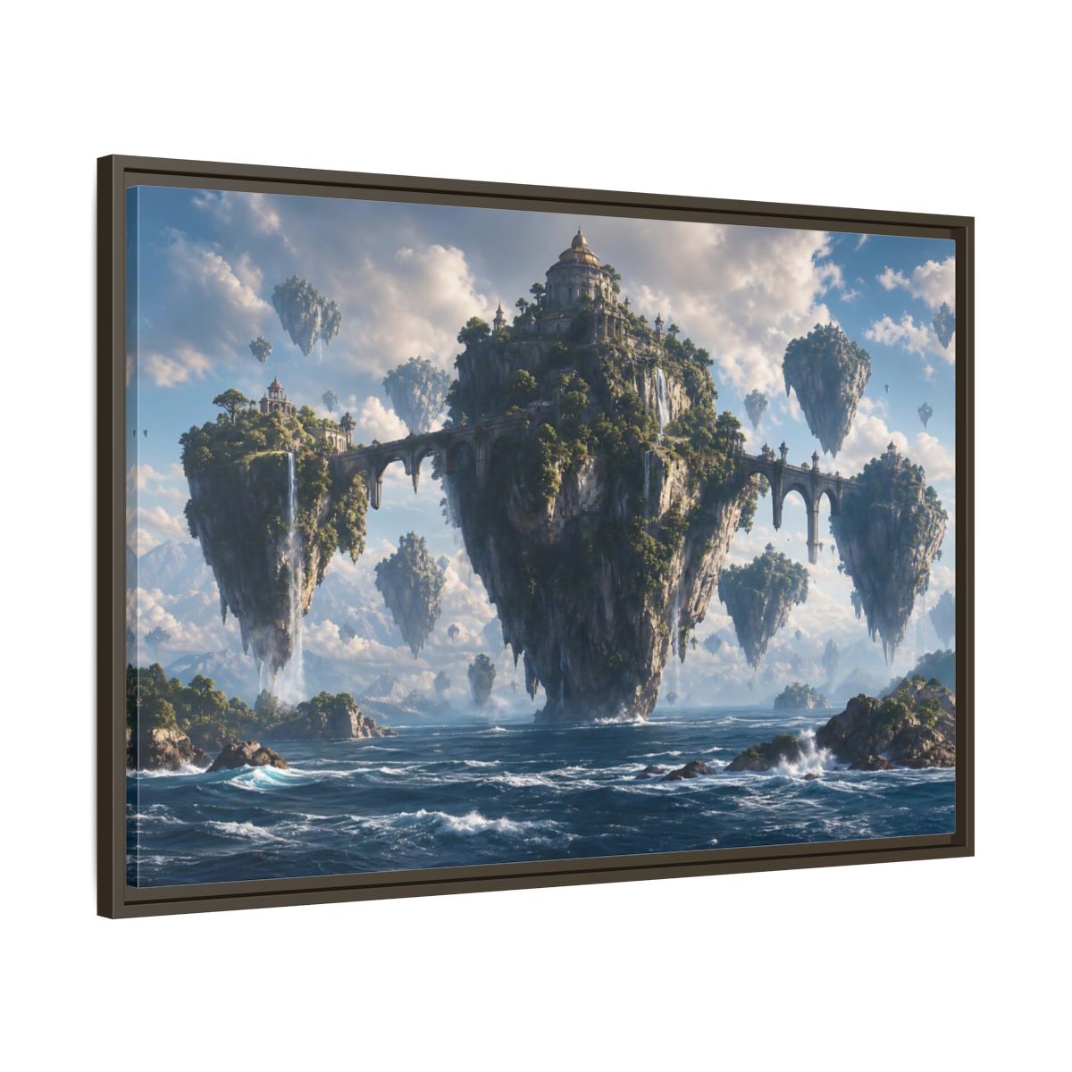 Main Mockup. Science Fiction Floating Islands Blue Fantasy Islands shown as stretched canvas wall art