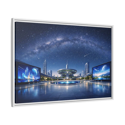 Side Mockup 9. Science Fiction Futuristic City Blue Night Sky shown as stretched canvas wall art
