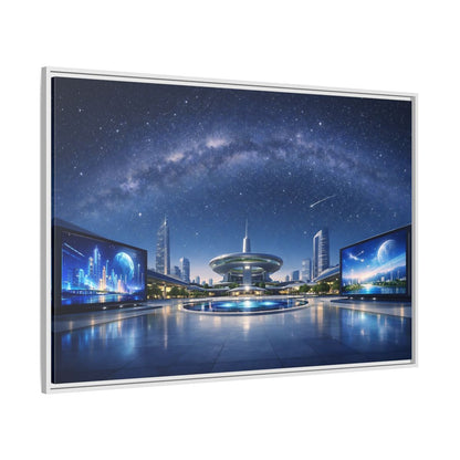 Side Mockup 7. Science Fiction Futuristic City Blue Night Sky shown as stretched canvas wall art