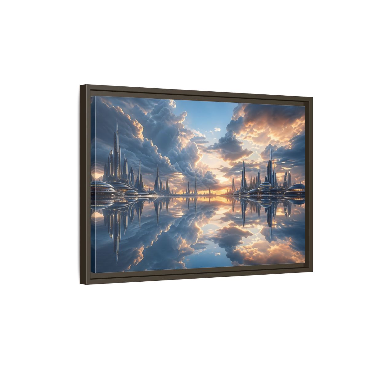 Side Mockup 2. Science Fiction Futuristic City Futuristic City shown as stretched canvas wall art