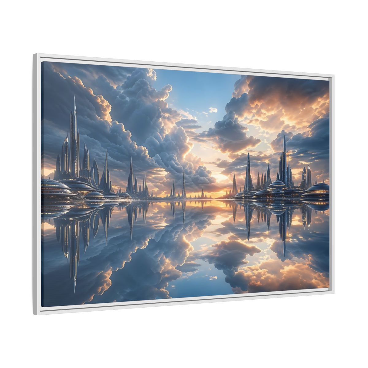 Side Mockup 7. Science Fiction Futuristic City Futuristic City shown as stretched canvas wall art