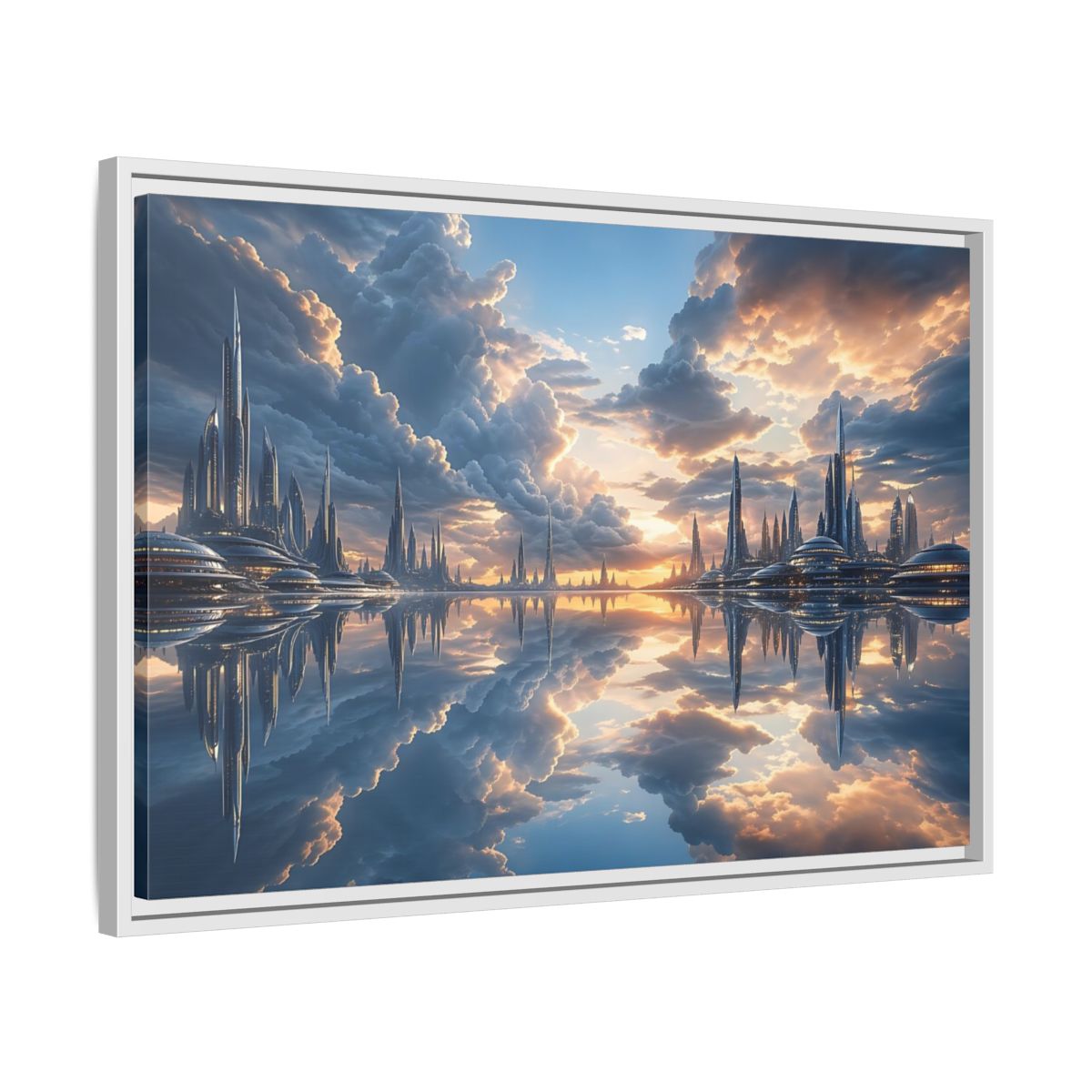 Side Mockup 10. Science Fiction Futuristic City Futuristic City shown as stretched canvas wall art