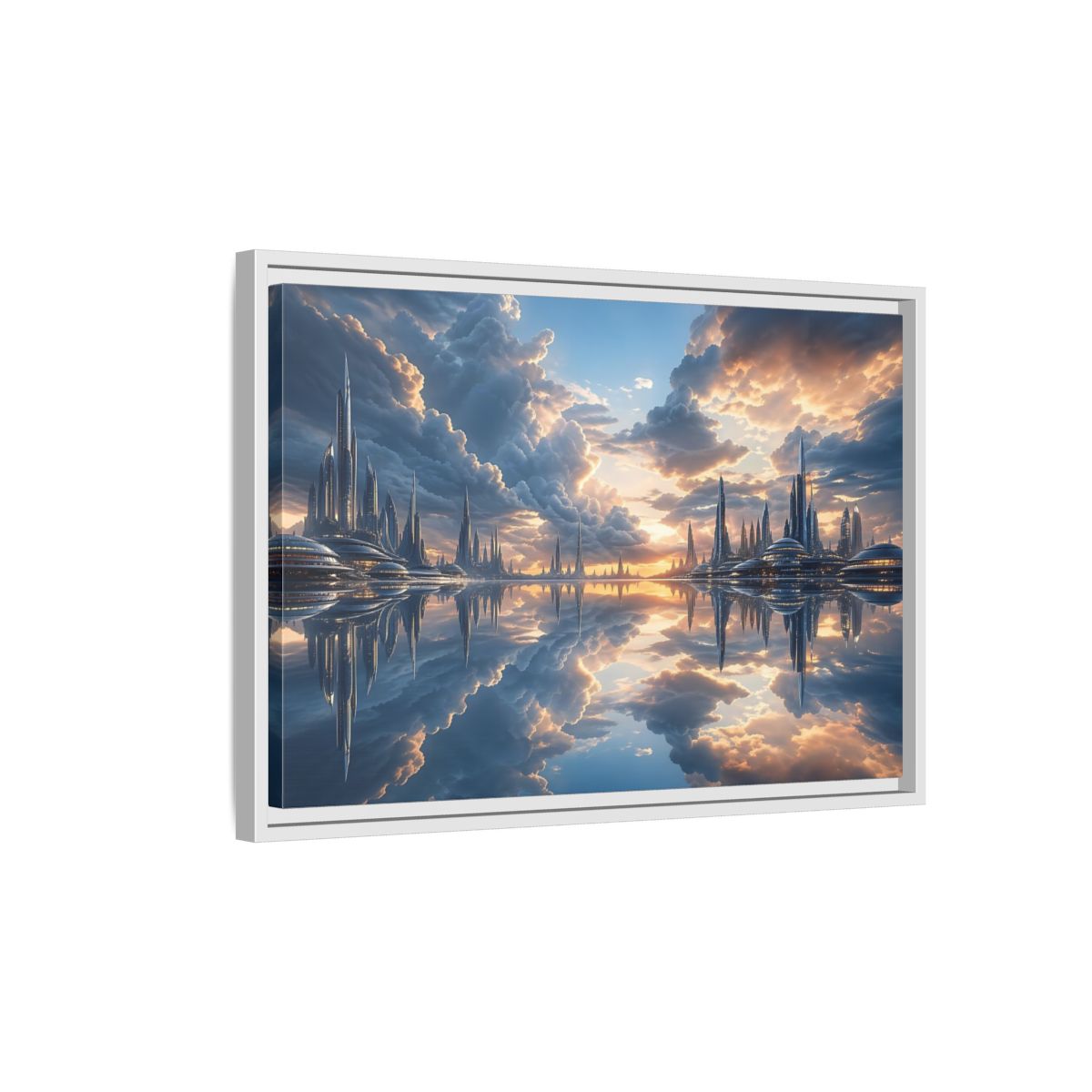 Side Mockup 1. Science Fiction Futuristic City Futuristic City shown as stretched canvas wall art