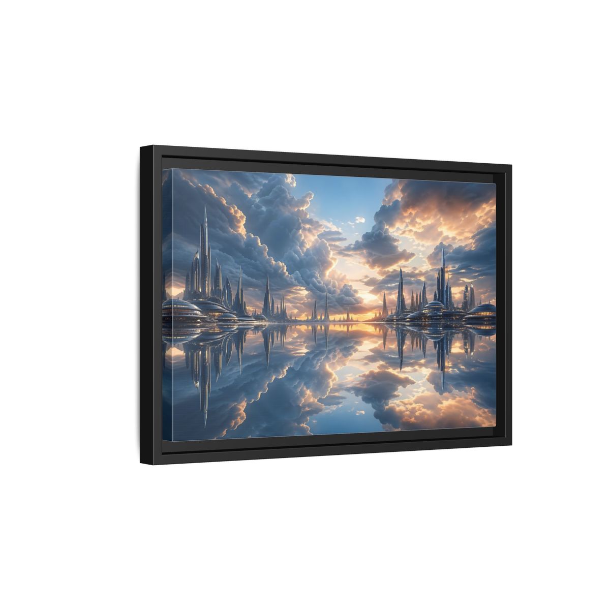 Side Mockup 6. Science Fiction Futuristic City Futuristic City shown as stretched canvas wall art