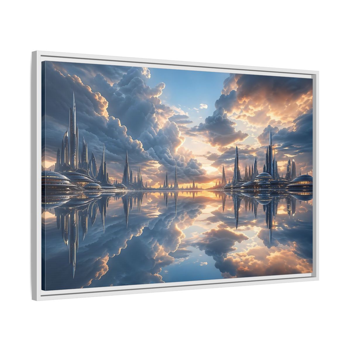 Side Mockup 9. Science Fiction Futuristic City Futuristic City shown as stretched canvas wall art