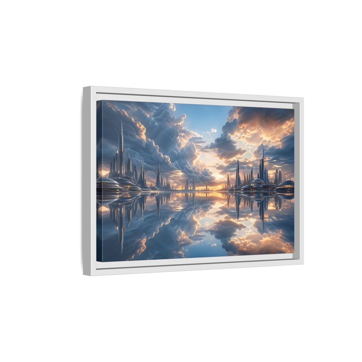 Side Mockup 4. Science Fiction Futuristic City Futuristic City shown as stretched canvas wall art