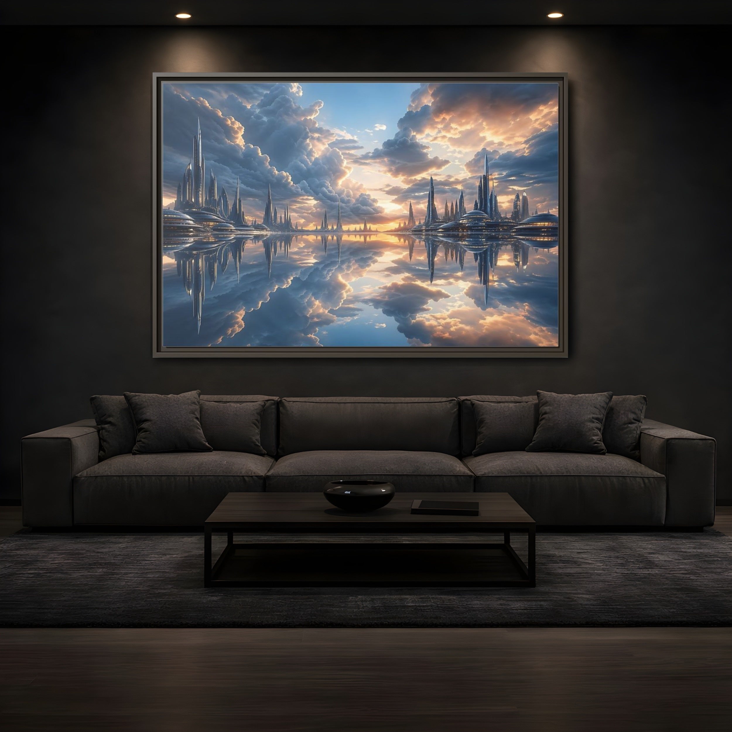 Mockup 3. Science Fiction Futuristic City Futuristic City shown as stretched canvas wall art