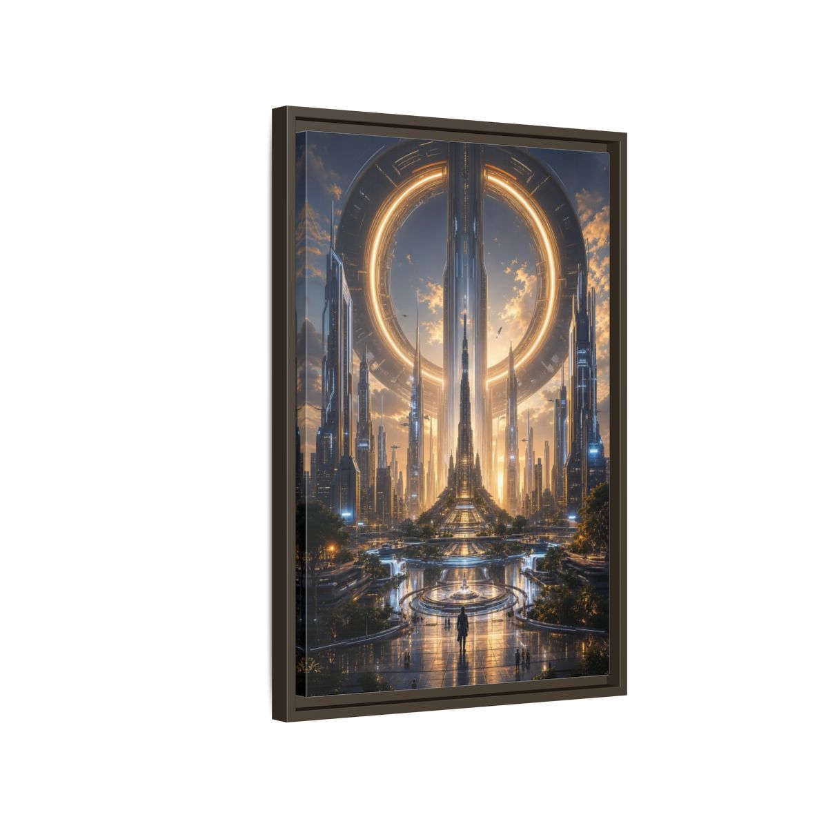 Science Fiction Futuristic City Golden Future Framed Canvas Wall Art - Living Room, Above Console Table shown as canvas wall art