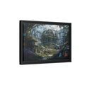 Side Mockup 6. Science Fiction Futuristic City Green And Grey City shown as stretched canvas wall art