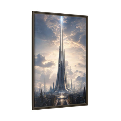 Science Fiction Futuristic Cityscape Framed Canvas Wall Art - Living Room, Above Fireplace shown as canvas wall art