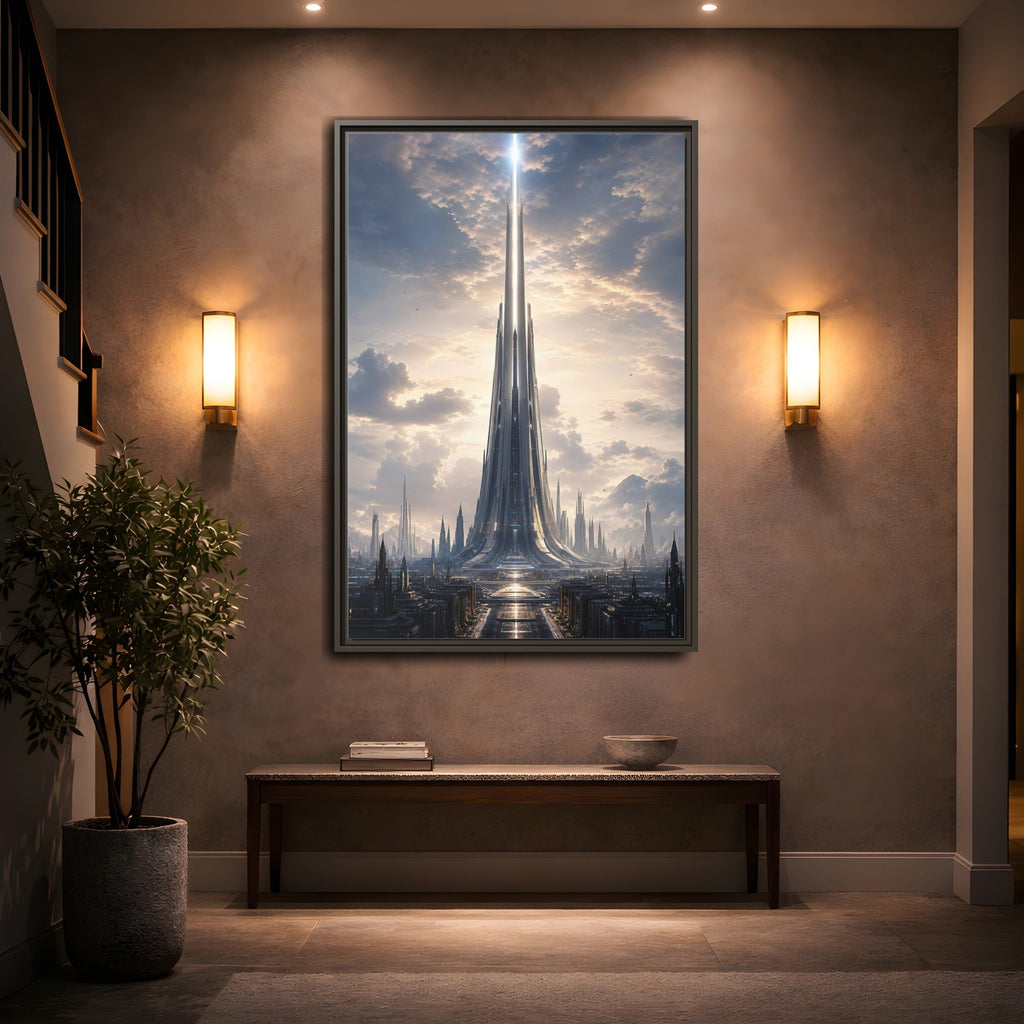 Mockup 2. Science Fiction Futuristic Cityscape Futuristic Cityscape shown as stretched canvas wall art