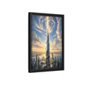 Side Mockup 6. Science Fiction Futuristic Skyscraper Futuristic City Sunset shown as stretched canvas wall art