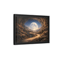 Side Mockup 6. Science Fiction Giant Moon Moonlit Cave Path shown as stretched canvas wall art