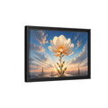 Side Mockup 6. Science Fiction Golden Flower White And Gold Flower shown as stretched canvas wall art