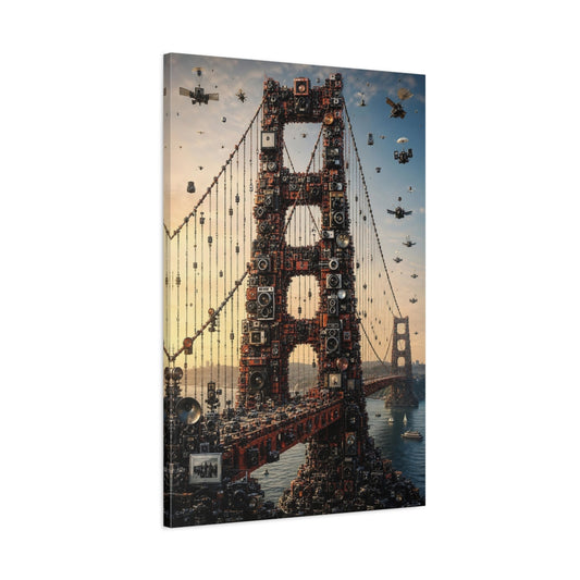 Main Mockup. Science Fiction Golden Gate Bridge Golden Gate Cameras shown as stretched canvas wall art