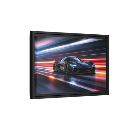 Side Mockup 6. Science Fiction Hypercar Dark Blue Speed shown as stretched canvas wall art