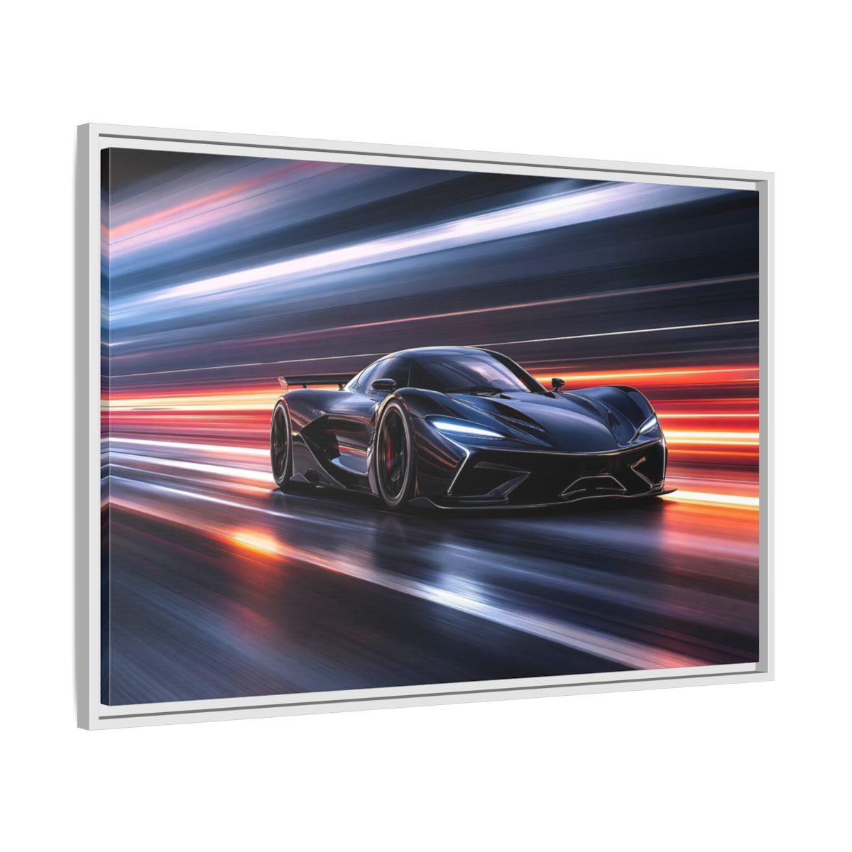 Side Mockup 9. Science Fiction Hypercar Dark Blue Speed shown as stretched canvas wall art