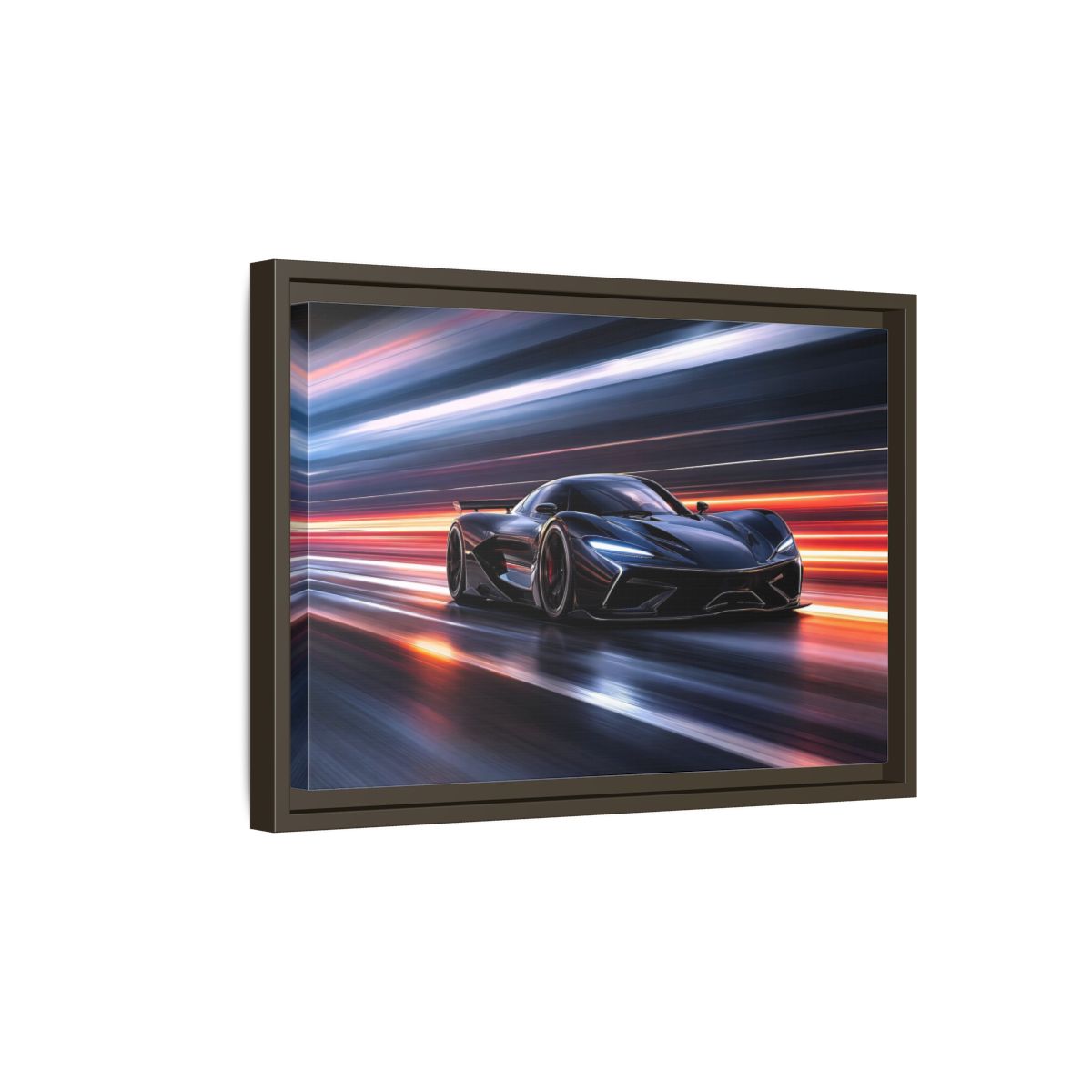 Side Mockup 5. Science Fiction Hypercar Dark Blue Speed shown as stretched canvas wall art