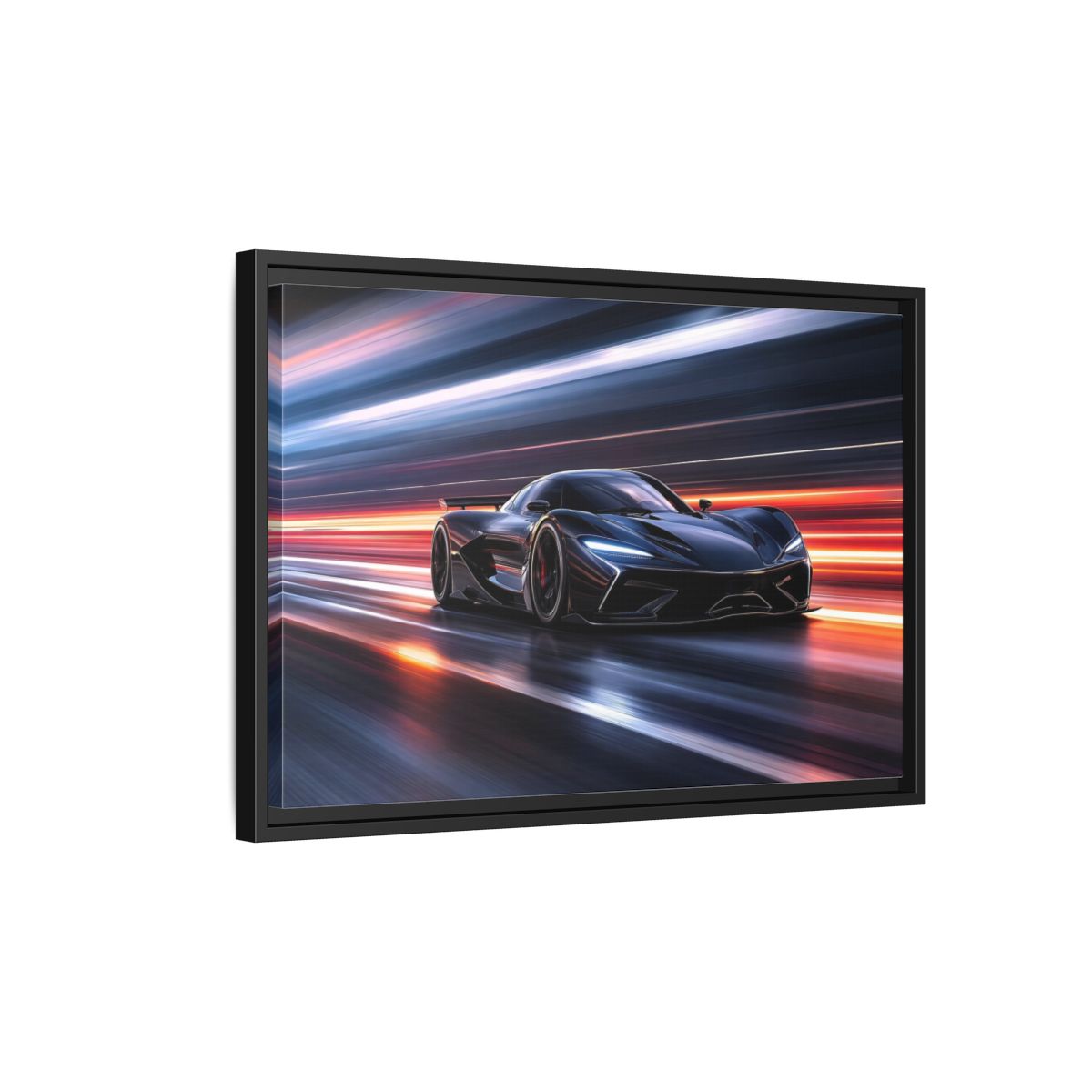 Side Mockup 3. Science Fiction Hypercar Dark Blue Speed shown as stretched canvas wall art