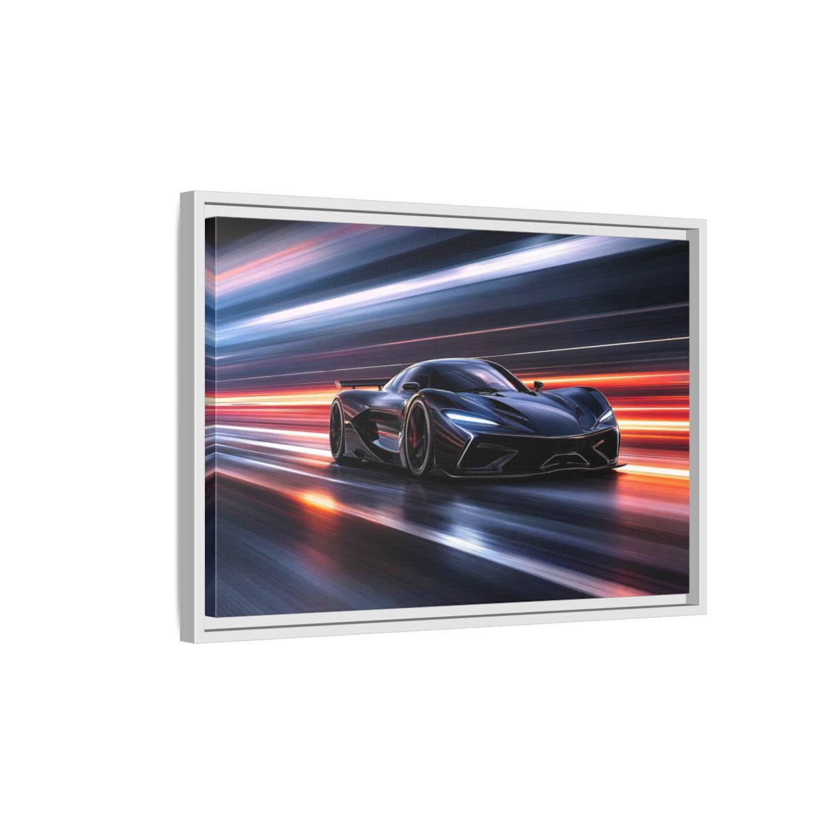 Side Mockup 1. Science Fiction Hypercar Dark Blue Speed shown as stretched canvas wall art