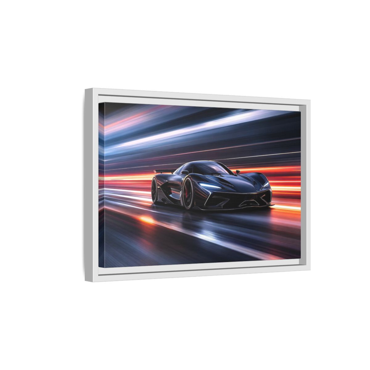 Side Mockup 4. Science Fiction Hypercar Dark Blue Speed shown as stretched canvas wall art