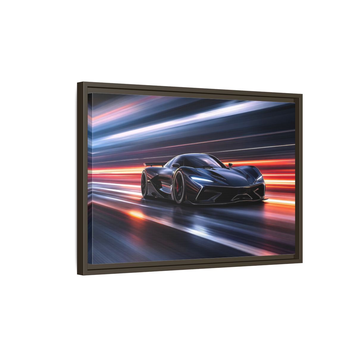 Side Mockup 2. Science Fiction Hypercar Dark Blue Speed shown as stretched canvas wall art