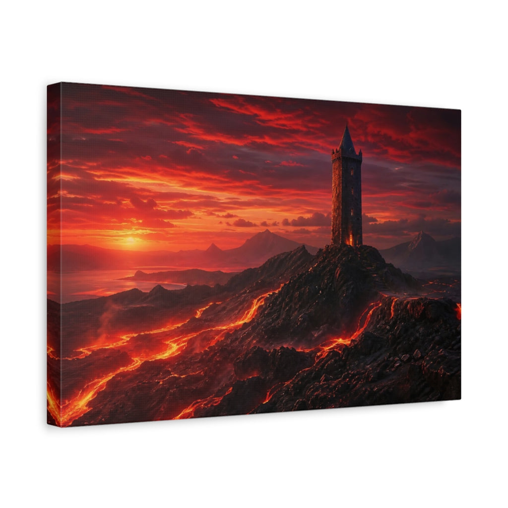 Side Mockup 4. Science Fiction Lava Tower Red Lava shown as stretched canvas wall art
