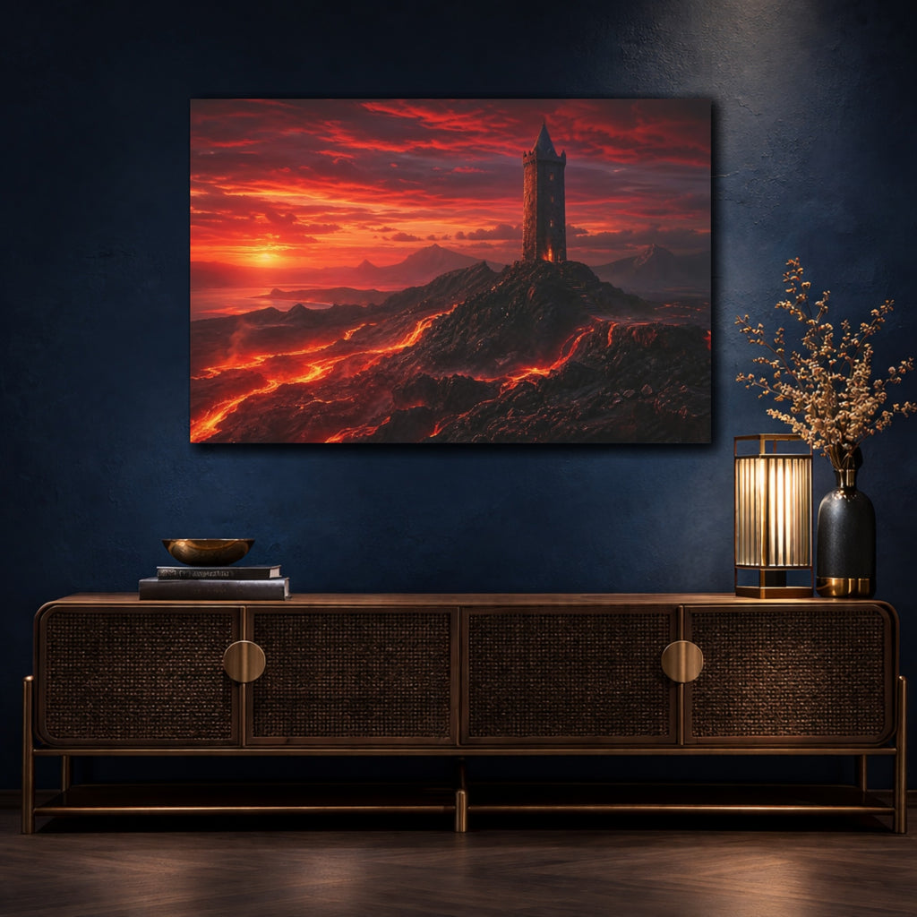 Mockup 4. Science Fiction Lava Tower Red Lava shown as stretched canvas wall art