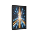 Side Mockup 6. Science Fiction Light Tunnel Blue And Orange Light shown as stretched canvas wall art