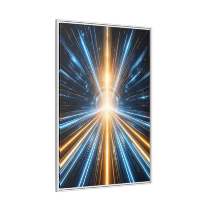 Science Fiction Light Tunnel Blue and Framed Canvas Wall Art - Abstract Living Room Above Sofa shown as canvas wall art